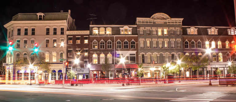 photo of downtown bangor buildings at night