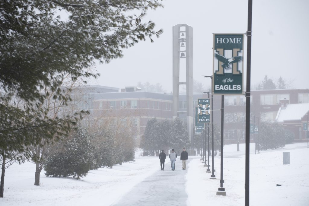 winter photo of husson university