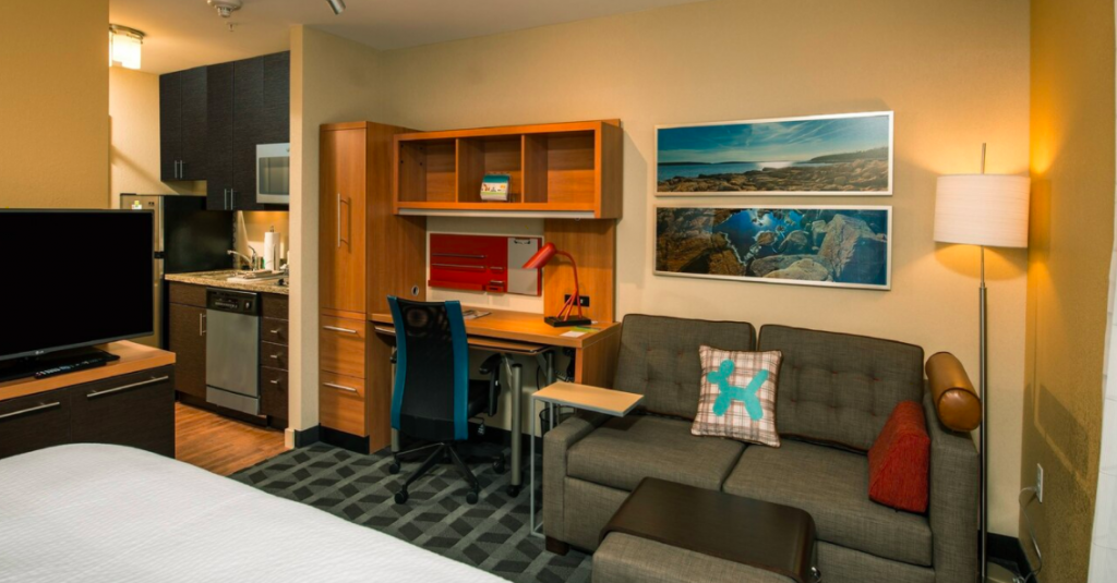 photo of a hotel room with kitchenette at Towneplace Suites by Marriott